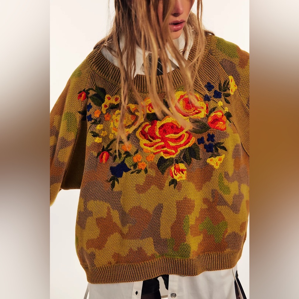 Free People Camo Rose Pullover